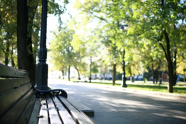 Landscape Autumn Park Bench Beautiful Garden Bench Concept Rest Nobody — Stock Photo, Image