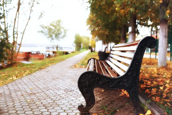 Landscape Autumn Park Bench Beautiful Garden Bench Concept Rest Nobody — Stock Photo, Image