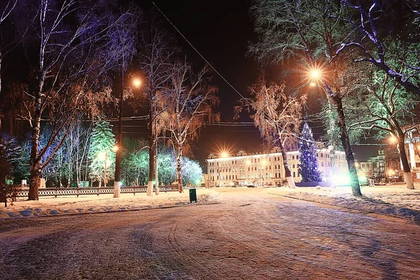 Night City Winter Landscape January City Lights Decorated Holidays Trees — Stock Photo, Image