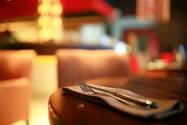 Bord Inställning Restaurang Bestick Ett Bord Ett Kafé Begreppet Vacker — Stockfoto