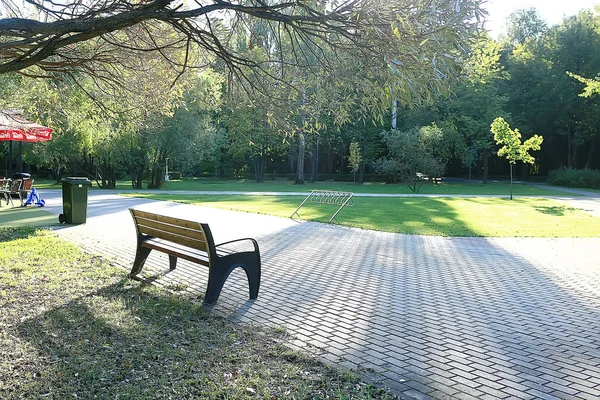 Landscape Autumn Park Bench Beautiful Garden Bench Concept Rest Nobody — Stock Photo, Image