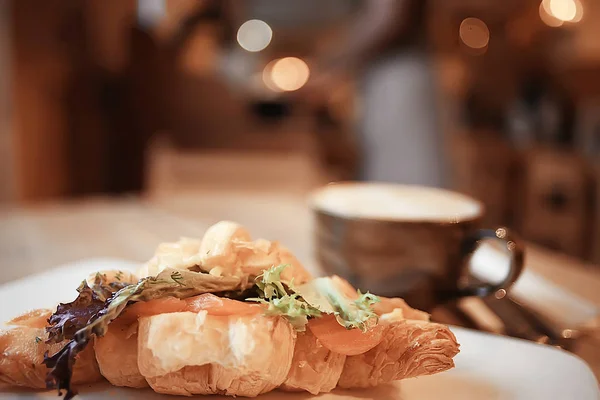 Petit Déjeuner Dans Café Arrière Plan Nourriture Matin Petit Déjeuner — Photo