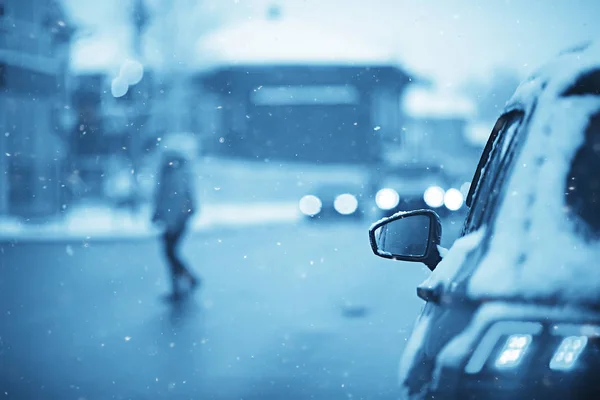 Autos Winterlichen Stau Stadt Winterwetter Auf Der Stadtautobahn Die Sicht — Stockfoto