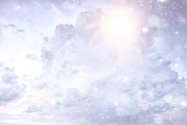Snow sky clouds background abstract / beautiful landscape in the clouds, abstract snowflakes