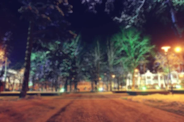 Nacht Stadt Winter Landschaft Januar Stadt Lichter Für Feiertage Dekoriert — Stockfoto