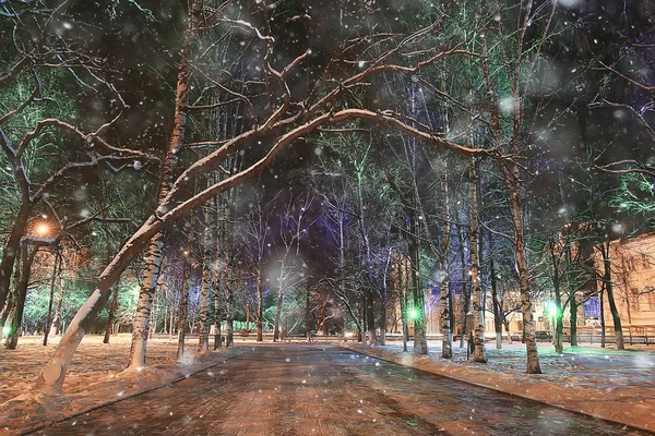 Notte Città Inverno Paesaggio Nel Mese Gennaio Città Luci Decorate — Foto Stock