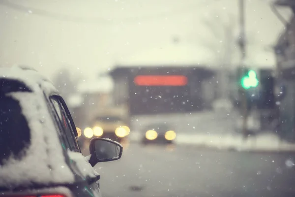 Auto Inverno Strada Ingorgo Città Inverno Tempo Sulla Strada Statale — Foto Stock