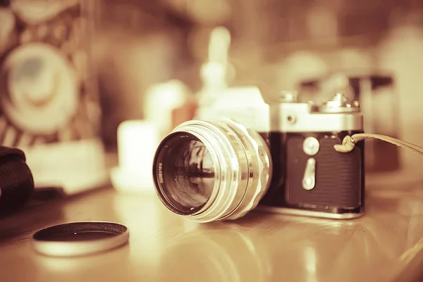 Blurred Background Vintage Camera Photo Old Camera Unusual Vintage Hipster — Stock Photo, Image