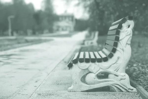 Landscape Autumn Park Bench Beautiful Garden Bench Concept Rest Nobody — Stock Photo, Image