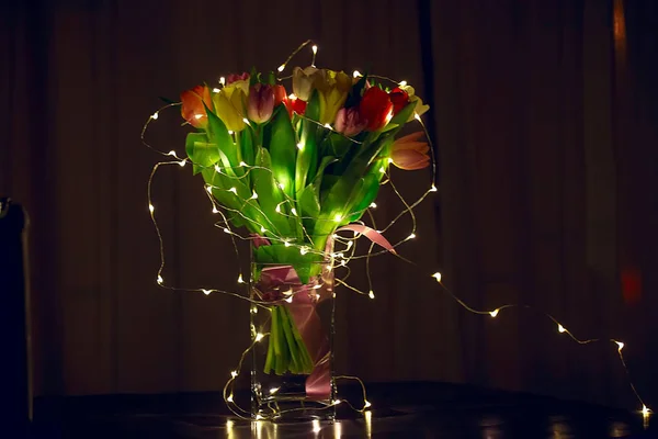 Strauß Bunter Tulpen Frühlingsblumen Leuchtend Schöne Blumen Frühlingsgeschenk Konzept — Stockfoto