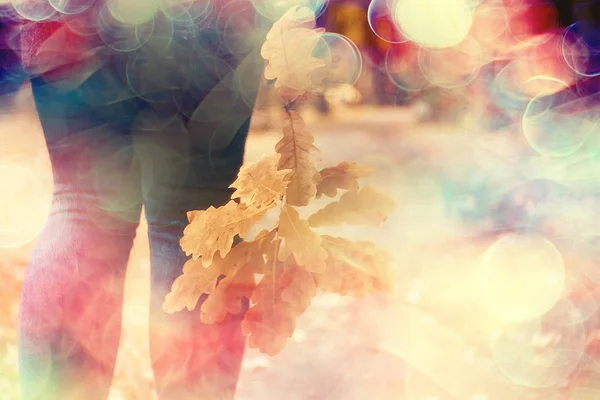 Chute Des Feuilles Automne Feuilles Jaunes Tombées Dans Les Mains — Photo