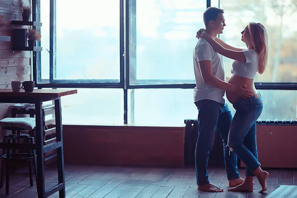 Schwangerschaftskonzept Geburt Und Liebe Mann Und Frau Großer Bauch Hände — Stockfoto