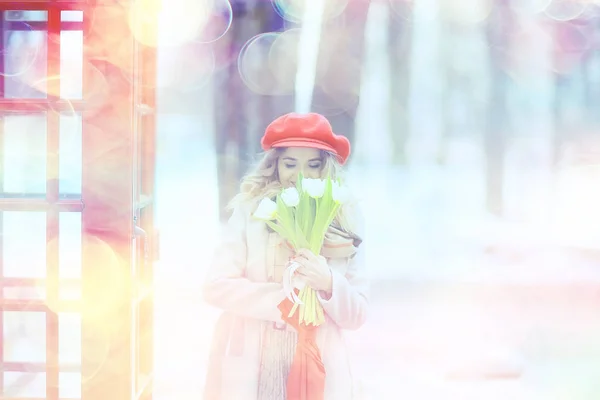 Wazig Achtergrond Lente Portret Meisje Gelukkig Glam Foto Roze Bokeh — Stockfoto
