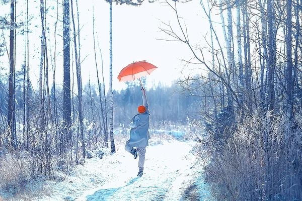 Passeio Inverno Com Guarda Chuva Homem Casaco Com Guarda Chuva — Fotografia de Stock