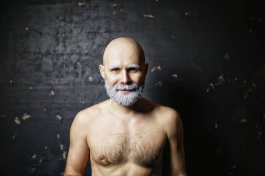 acımasız kel sakallı adam / stüdyo izole, gri sakallı fotoğraf adam, kel kafa