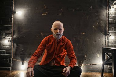 acımasız kel sakallı adam / stüdyo izole, gri sakallı fotoğraf adam, kel kafa