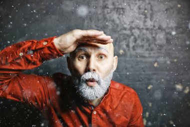 hipster noel baba kış portresi sakallı bir adamın / gri sakal ve bıyık, noel portre adam