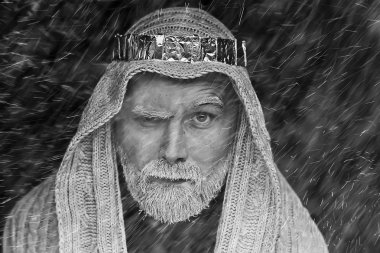 İslami adam portre / gri sakallı kış bakmak adam, geleneksel oryantal giysiler, din kavramı, stüdyo ayarı