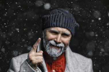 gri sakallı acımasız hipster / Noel kış portre acımasız noel baba, modern trendy adam