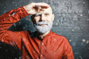 hipster noel baba kış portresi sakallı bir adamın / gri sakal ve bıyık, noel portre adam