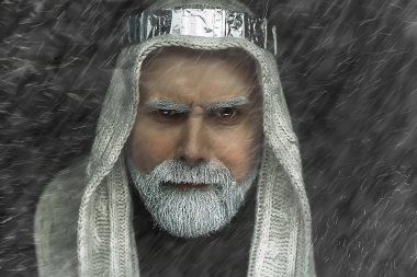 İslami adam portre / gri sakallı kış bakmak adam, geleneksel oryantal giysiler, din kavramı, stüdyo ayarı