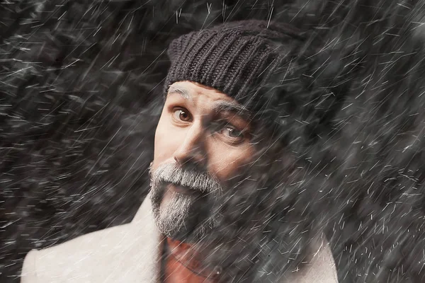 Gri Sakallı Acımasız Hipster Noel Kış Portre Acımasız Noel Baba — Stok fotoğraf