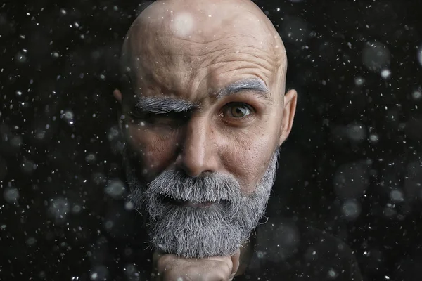 Brutale Hipster Met Een Grijze Baard Kerst Winter Portret Brutale — Stockfoto