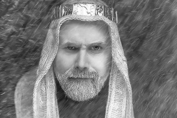 Homem Islâmico Retrato Inverno Olhar Homem Com Barba Cinza Roupas — Fotografia de Stock
