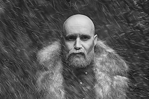 Brutale Hipster Met Een Grijze Baard Kerst Winter Portret Brutale — Stockfoto