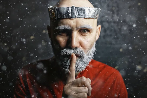 Hipster Santa Claus Retrato Invierno Hombre Con Barba Barba Gris — Foto de Stock