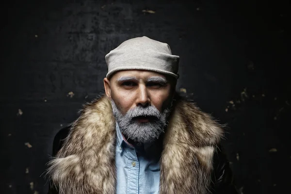 Brutal Man Beard Winter Clothes Portrait Person Gray Beard Hipster