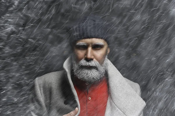 Hipster Santa Claus Retrato Invierno Hombre Con Barba Barba Gris — Foto de Stock