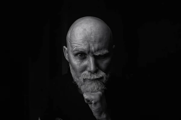 Brutal Bald Bearded Man Studio Isolate Photo Guy Gray Beard — Stock Photo, Image