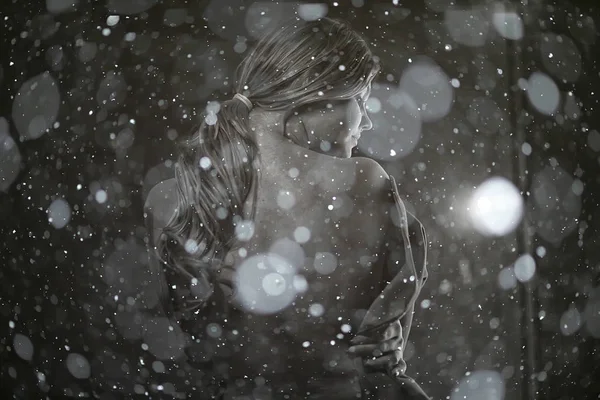 Zimowy Portret Seksownej Dorosłej Dziewczyny Sezonowy Zimny Portret Śniegiem Piękna — Zdjęcie stockowe