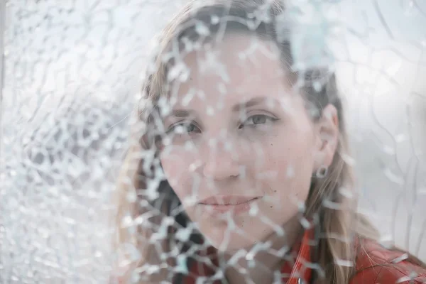 Broken Glass Girl Concept Psychological Help Female Consultation Stress Sadness — Stock Photo, Image