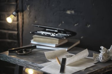 çizim araçları, kavram mühendisliği proje vintage / pusula kalem kağıt eğitim taslak