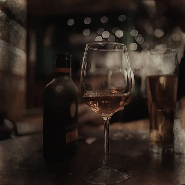 glass of red wine / vintage background, old cask wine, alcohol tasting