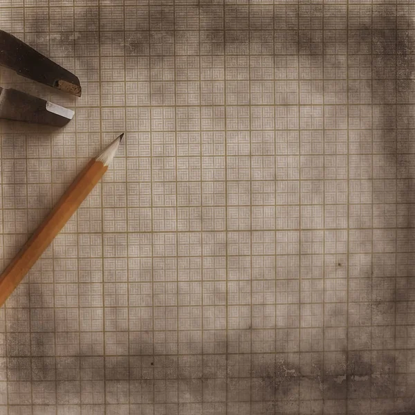 绘图工具 概念工程项目复古 指南针铅笔纸教育起草 — 图库照片