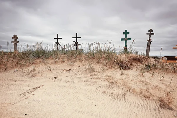 Cruzes Graves Cemitério Deserto Conceito Mudança Climática Aquecimento Desastre Apocalipse — Fotografia de Stock