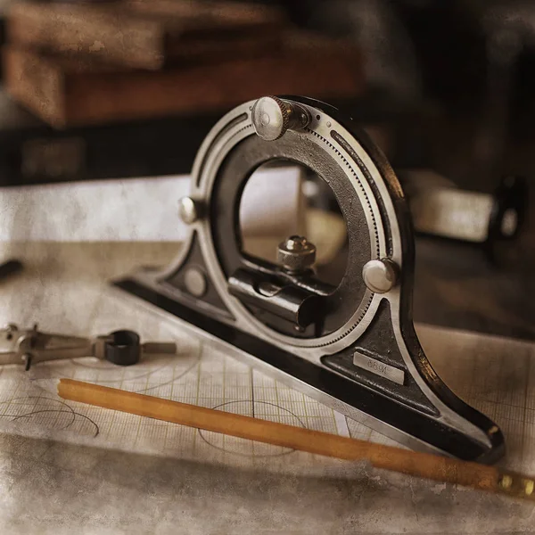 Ferramentas Desenho Projeto Engenharia Conceito Vintage Bússola Lápis Papel Educação — Fotografia de Stock