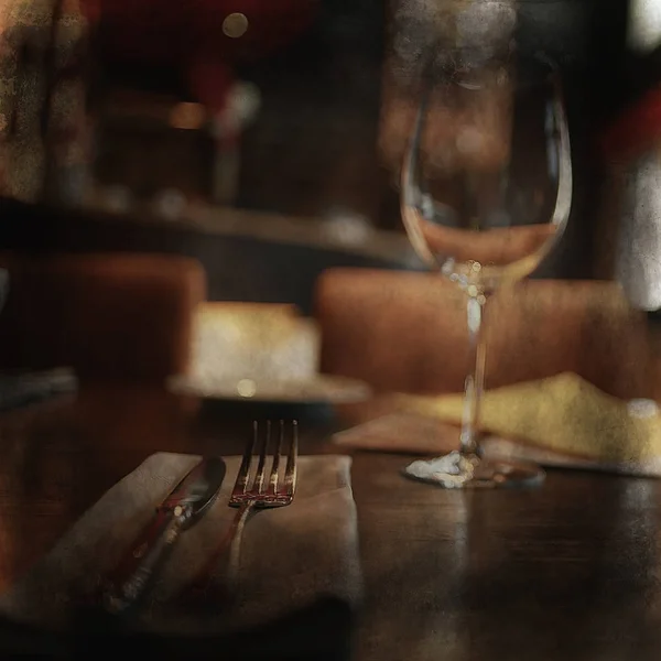 Вилка Нож Обслуживающие Интерьере Ресторана Стола Кафе Питание Пищевой Промышленности — стоковое фото