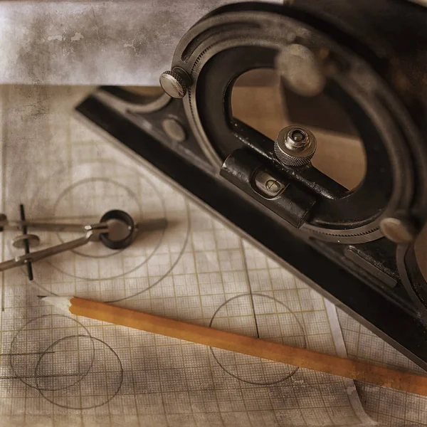 Drawing Tools Concept Engineering Project Vintage Compass Pencil Paper Education — Stock Photo, Image