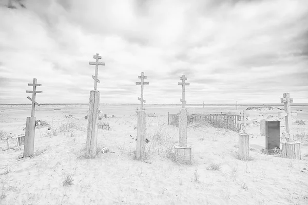 Могильные Кресты Кладбище Пустыни Потепление Концепции Изменения Климата Катастрофа Апокалипсис — стоковое фото