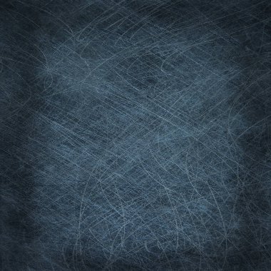 Metal, metaldeki mavi arkaplan çiziklerini soyut / boş çerçeve çizer