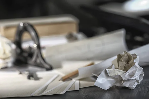 Zeichenwerkzeuge Konzept Engineering Projekt Jahrgang Kompass Bleistift Papier Ausbildung Entwurf — Stockfoto