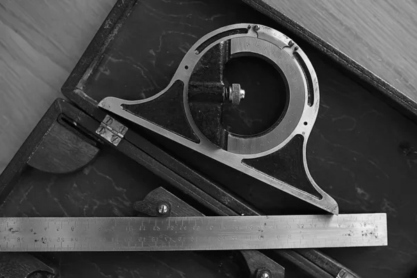 Εργαλεία Σχεδίασης Ιδέα Μηχανικής Έργο Vintage Πυξίδα Χαρτί Εργασίας Κατάρτιση — Φωτογραφία Αρχείου