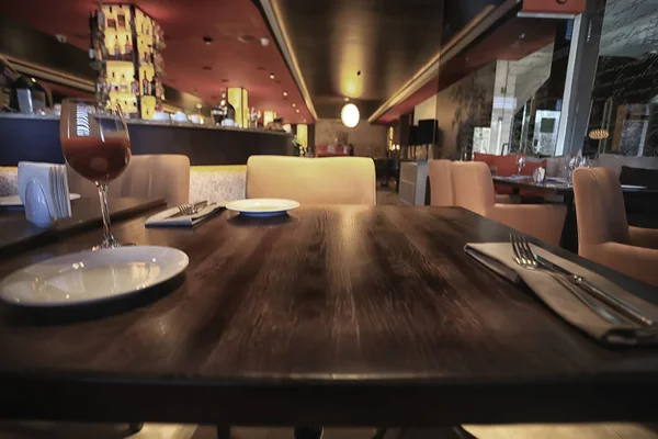 Voorvork Mesje Het Interieur Van Het Restaurant Tafel Een Café — Stockfoto