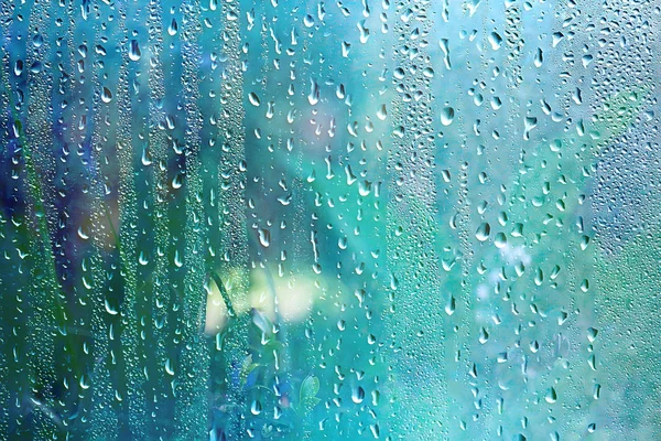 Sommarregn Våt Glas Abstrakt Bakgrund Landskap Regnig Dag Utanför Fönstret — Stockfoto