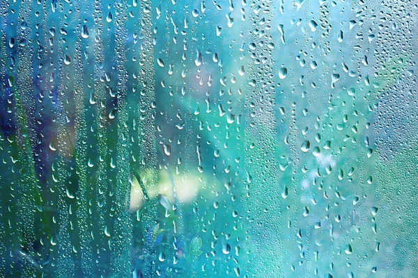 Summer Rain Wet Glass Abstract Background Landscape Rainy Day Window — Stock Photo, Image