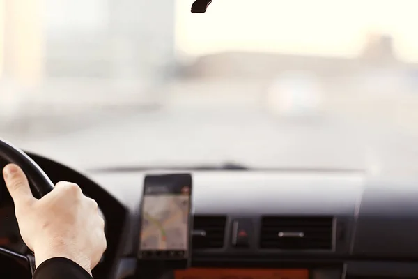 Navigering Inuti Bilen Gadget Teknik Resa Resa Telefon Navigator Transport — Stockfoto